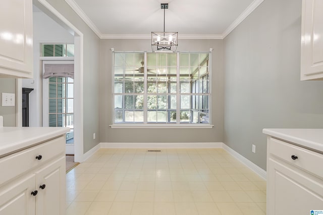 148 Grande View Ln, Alabaster, AL 35114 - unfurnished dining area with a chandelier and ornamental molding
