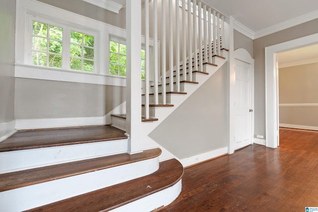 1701 S 16th Ave, Birmingham, AL 35205 - staircase with ornamental molding and wood finished floors