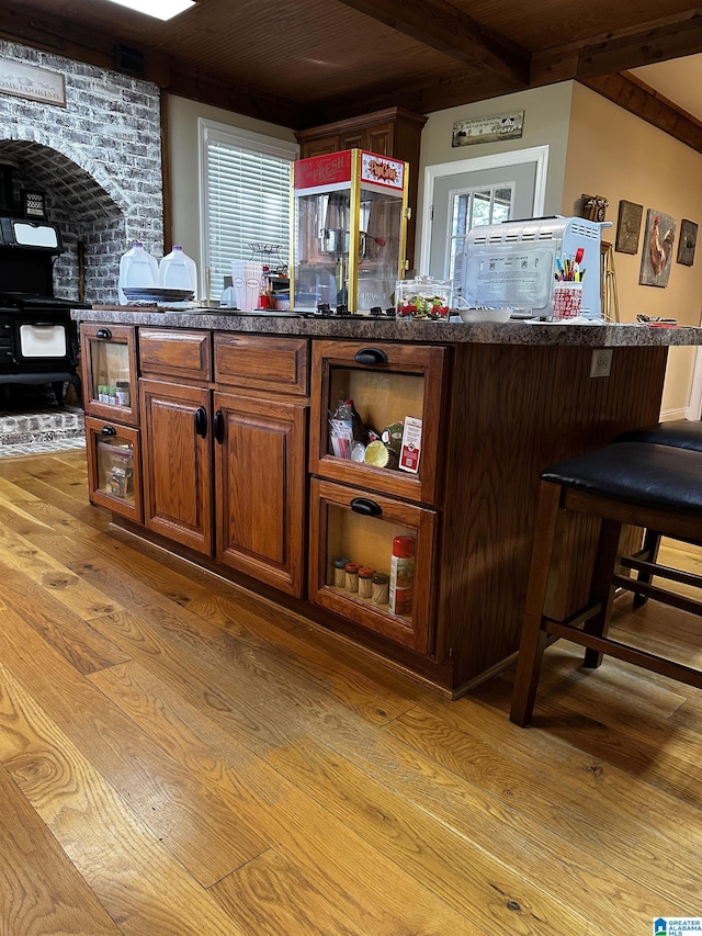 76 Goggins Dr, Montevallo, AL 35115 - bar featuring light wood-type flooring and a wooden ceiling with exposed beams