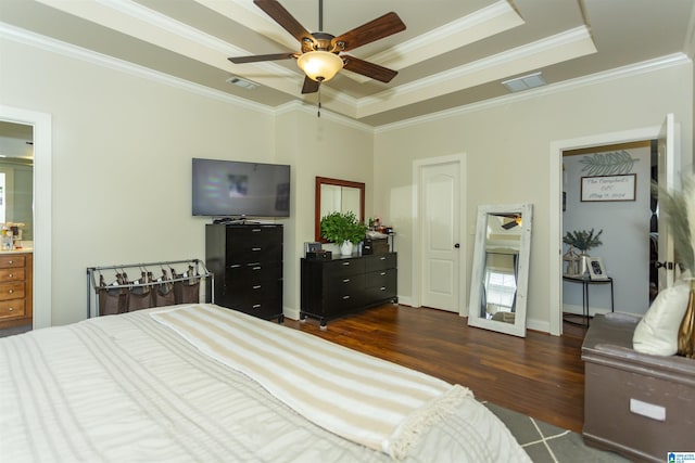1120 Weybridge Way, Pelham, AL 35124 - bedroom with wood finished floors, a raised ceiling, ornamental molding, and ceiling fan
