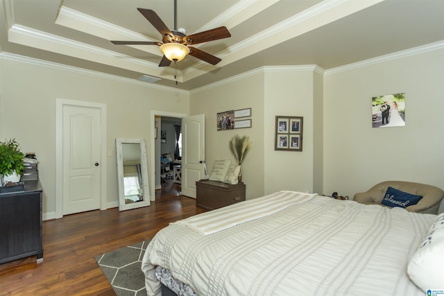 1120 Weybridge Way, Pelham, AL 35124 - bedroom featuring a raised ceiling, crown molding, wood finished floors, and ceiling fan