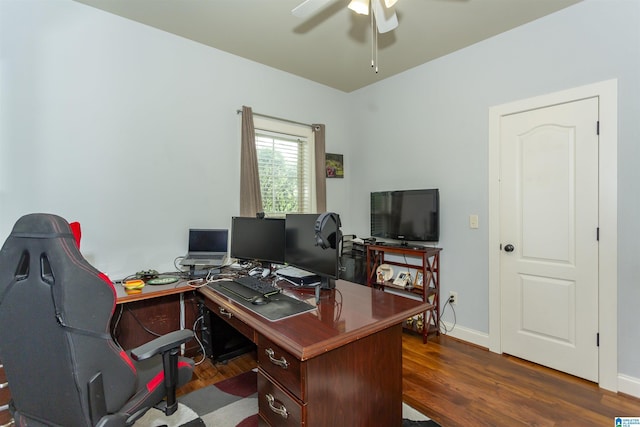 1120 Weybridge Way, Pelham, AL 35124 - office space with a ceiling fan and dark wood finished floors