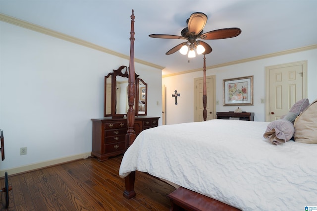 3518 William And Mary Rd, Hoover, AL 35216 - bedroom with crown molding, dark wood-style flooring, and ceiling fan