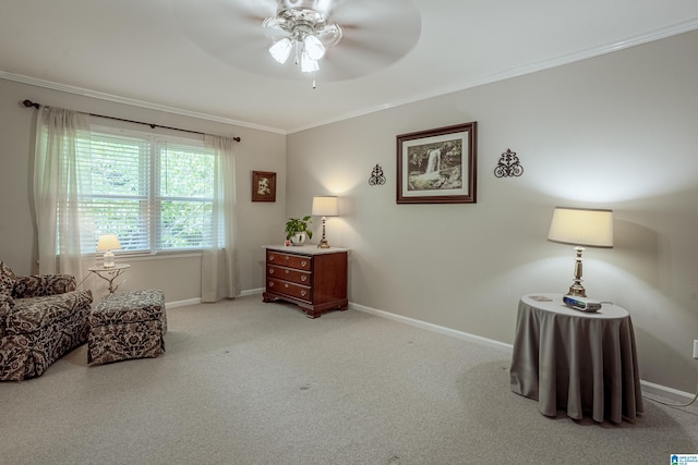 2912 Monte Deste Dr, Hoover, AL 35216 - living area featuring ceiling fan, crown molding, and carpet floors