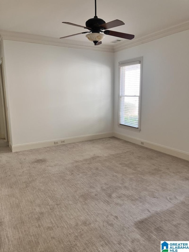 1664 Warren Ln, Vestavia Hills, AL 35243 - unfurnished room featuring ornamental molding, ceiling fan, and light carpet