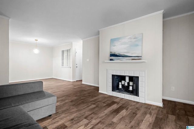 3023 Massey Rd Unit L, Vestavia Hills, AL 35216 - unfurnished living room featuring wood finished floors, ornamental molding, and a tile fireplace