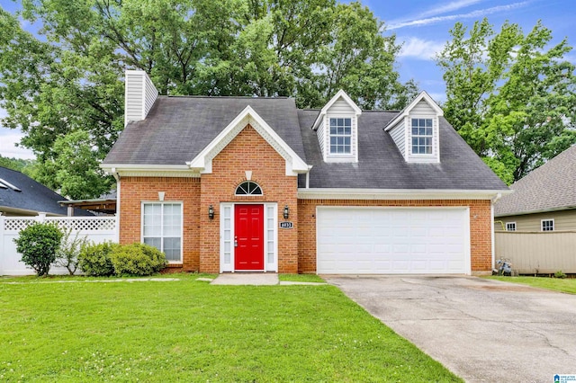 4033 Saddle Run Cir, Pelham, AL 35124 - view of front of property with driveway, brick siding, a chimney, a garage, and a shingled roof
