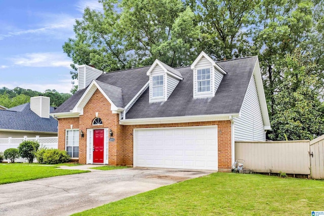 4033 Saddle Run Cir, Pelham, AL 35124 - view of front facade featuring brick siding, an attached garage, concrete driveway, a shingled roof, and a chimney