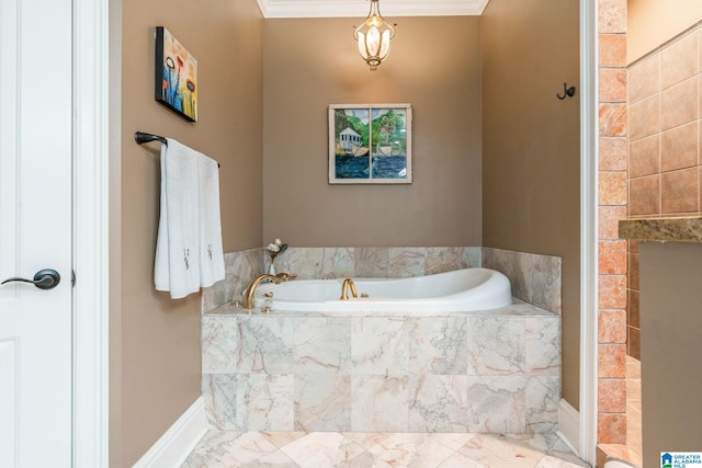 1007 Eagle Hill Dr, Birmingham, AL 35242 - full bathroom featuring marble finish floors, a bath, and ornamental molding