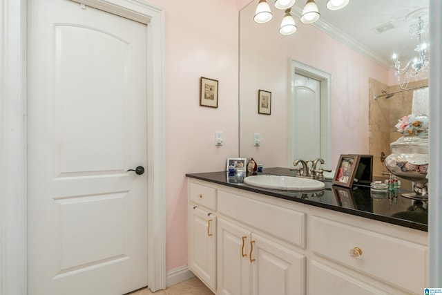 1007 Eagle Hill Dr, Birmingham, AL 35242 - bathroom with vanity, ornamental molding, and tile patterned floors