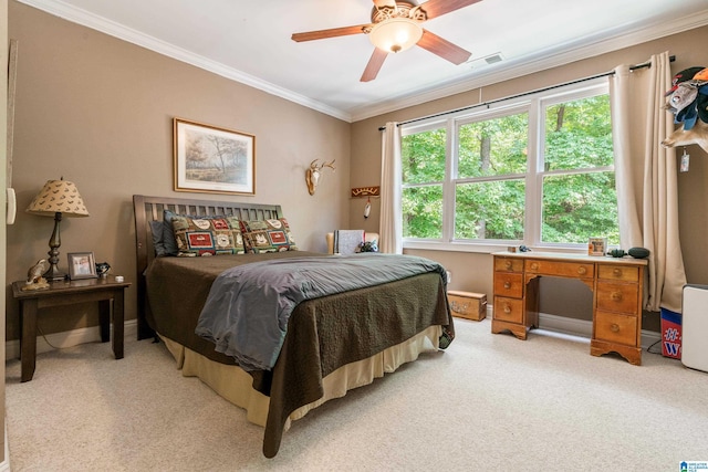 1007 Eagle Hill Dr, Birmingham, AL 35242 - bedroom featuring crown molding, light colored carpet, and ceiling fan