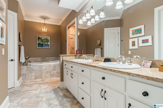 1007 Eagle Hill Dr, Birmingham, AL 35242 - full bath with double vanity, crown molding, a bath, and marble finish flooring