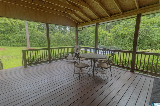 2191 Whiting Rd, Hoover, AL 35216 - deck featuring a yard, outdoor dining area, and a forest view