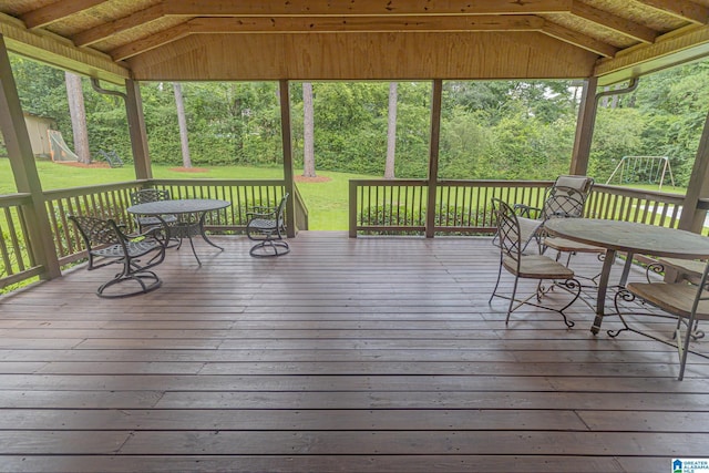 2191 Whiting Rd, Hoover, AL 35216 - wooden deck featuring outdoor dining area and a lawn