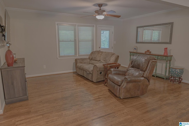 2191 Whiting Rd, Hoover, AL 35216 - living room with a ceiling fan, crown molding, and light wood-type flooring