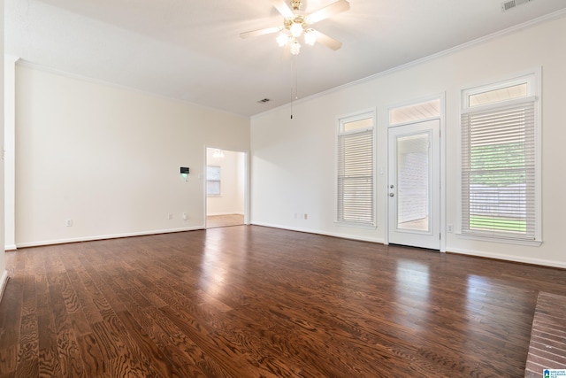 313 Chadwick Pl, Helena, AL 35080 - unfurnished room featuring a ceiling fan, ornamental molding, and dark wood-style flooring