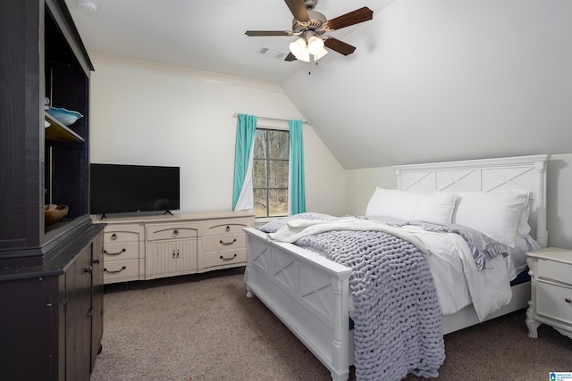 6902 Honor Keith Rd, Trussville, AL 35173 - bedroom featuring dark colored carpet, vaulted ceiling, and a ceiling fan