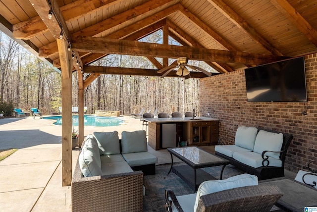 6902 Honor Keith Rd, Trussville, AL 35173 - view of patio featuring an outdoor hangout area, a gazebo, an outdoor pool, and a forest view