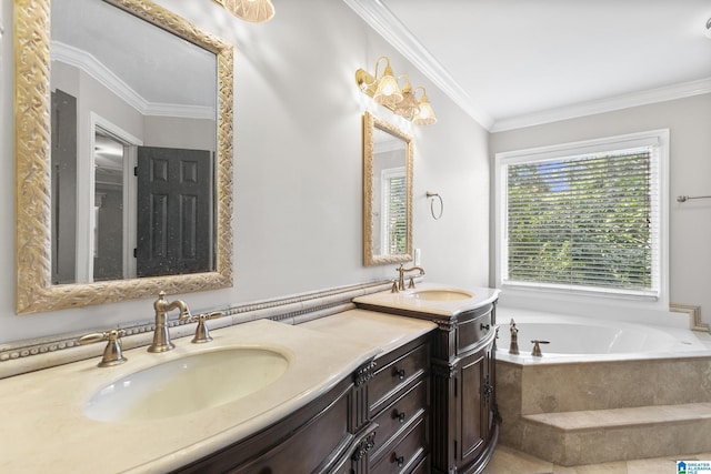 5521 Magnolia Trce, Hoover, AL 35244 - full bathroom featuring double vanity, a bath, and ornamental molding