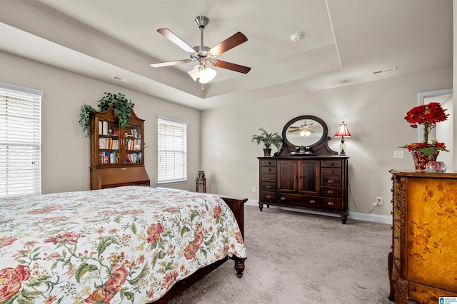 143 Hidden Trace Ct, Montevallo, AL 35115 - bedroom with a raised ceiling, carpet flooring, and ceiling fan