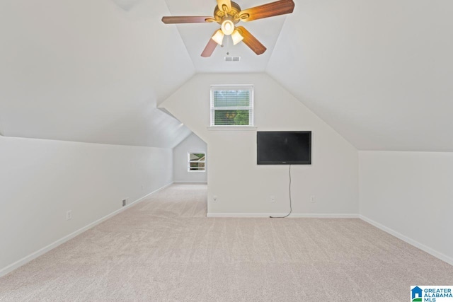 5633 Park Side Rd, Hoover, AL 35244 - additional living space with carpet flooring, vaulted ceiling, and a ceiling fan