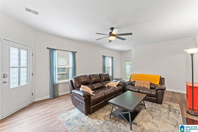 5633 Park Side Rd, Hoover, AL 35244 - living room with wood finished floors, plenty of natural light, and ceiling fan