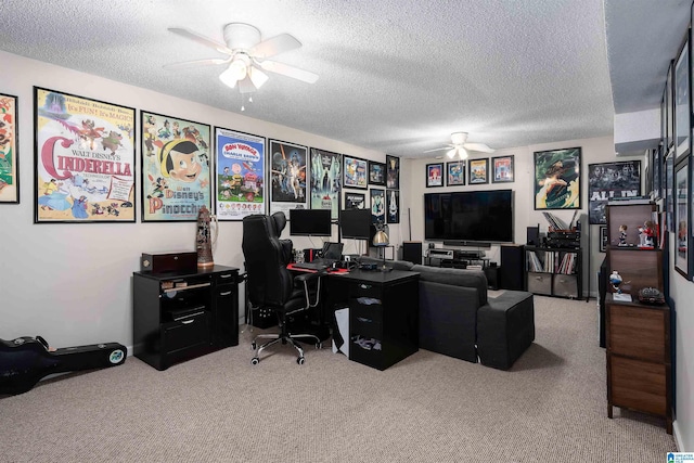 3624 Robin Cir, Birmingham, AL 35242 - carpeted home office featuring ceiling fan and a textured ceiling