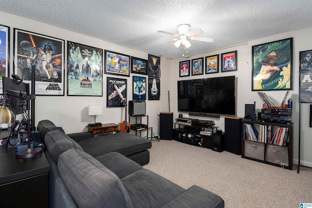 3624 Robin Cir, Birmingham, AL 35242 - living room with a ceiling fan, carpet floors, and a textured ceiling