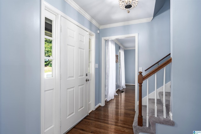 3624 Robin Cir, Birmingham, AL 35242 - foyer entrance featuring ornamental molding, dark wood-type flooring, and stairway