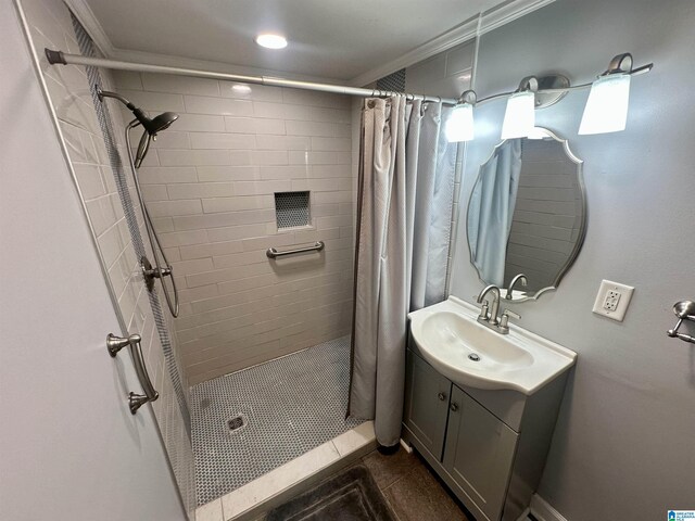 2910 Old Gadsden Hwy, Anniston, AL 36206 - bathroom with tile patterned floors, a stall shower, and vanity