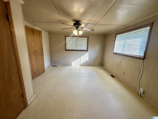 2910 Old Gadsden Hwy, Anniston, AL 36206 - empty room featuring a ceiling fan and wooden walls