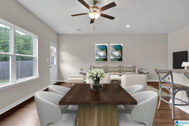 6370 Rainbow Row, Pell City, AL 35128 - dining space featuring a ceiling fan, dark wood-style flooring, and recessed lighting
