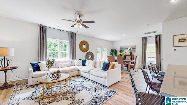 545 Sterling Pl, Odenville, AL 35120 - living room with ceiling fan, light wood-style floors, and recessed lighting