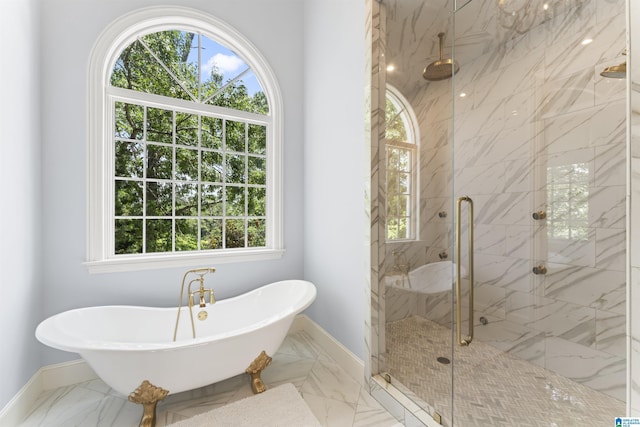 5615 Canongate Ln, Hoover, AL 35242 - full bathroom with marble finish floors, a marble finish shower, and a freestanding bath