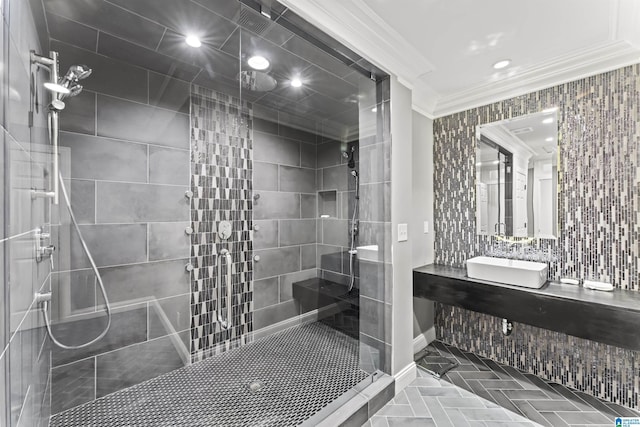 5615 Canongate Ln, Hoover, AL 35242 - full bathroom with ornamental molding and a stall shower