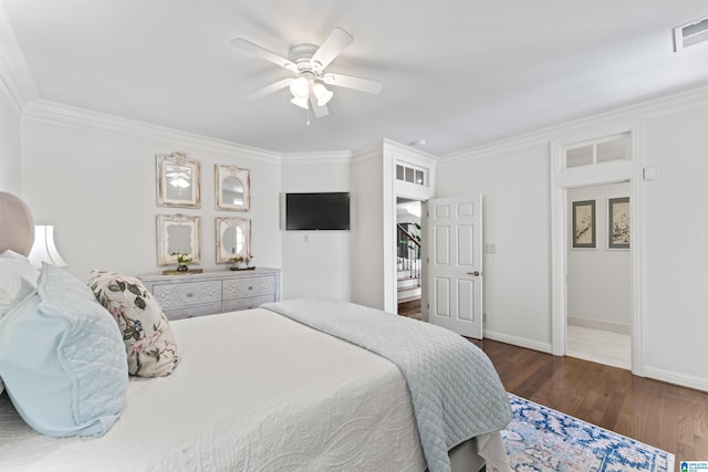 5615 Canongate Ln, Hoover, AL 35242 - bedroom with crown molding, wood finished floors, and ceiling fan
