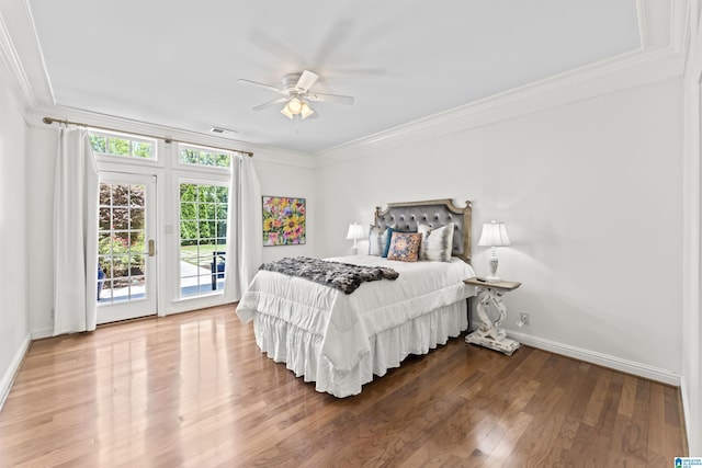 5615 Canongate Ln, Hoover, AL 35242 - bedroom featuring crown molding, access to outside, wood finished floors, and ceiling fan