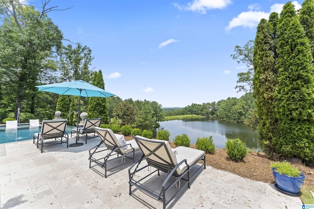 5615 Canongate Ln, Hoover, AL 35242 - view of patio / terrace featuring a water view and an outdoor pool