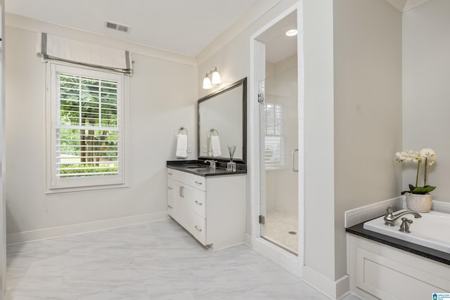 3688 Miller Hill Way, Vestavia Hills, AL 35243 - bathroom featuring marble look tiles, vanity, a shower stall, and a bath