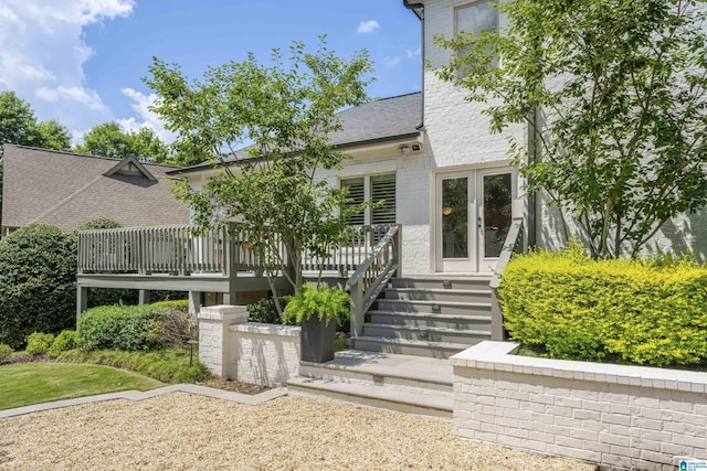 3688 Miller Hill Way, Vestavia Hills, AL 35243 - property entrance featuring a wooden deck and a shingled roof