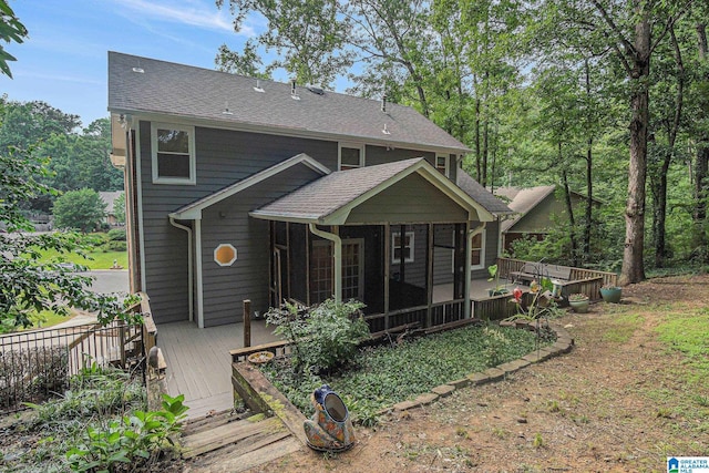 1813 Southpointe Cir, Hoover, AL 35244 - rear view of property with a sunroom, a deck, and roof with shingles