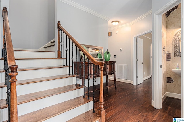 1813 Southpointe Cir, Hoover, AL 35244 - stairs with wood finished floors and ornamental molding