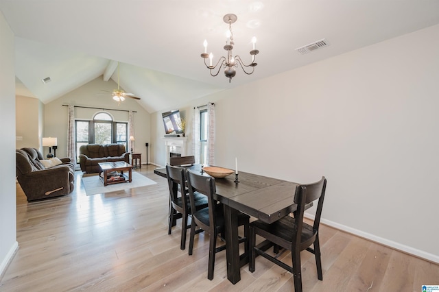 5904 Russet Meadows Way, Helena, AL 35244 - dining area featuring a chandelier, light wood-type flooring, ceiling fan, and a fireplace