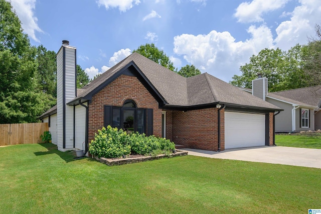 5904 Russet Meadows Way, Helena, AL 35244 - view of front facade featuring a chimney, brick siding, a garage, driveway, and roof with shingles