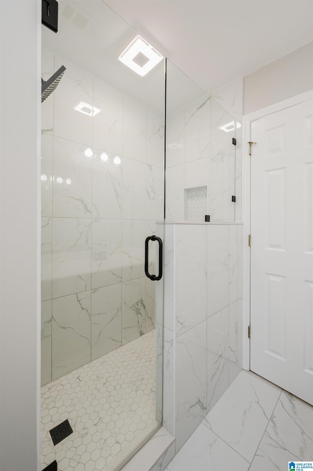 5904 Russet Meadows Way, Helena, AL 35244 - bathroom featuring a stall shower and marble finish flooring