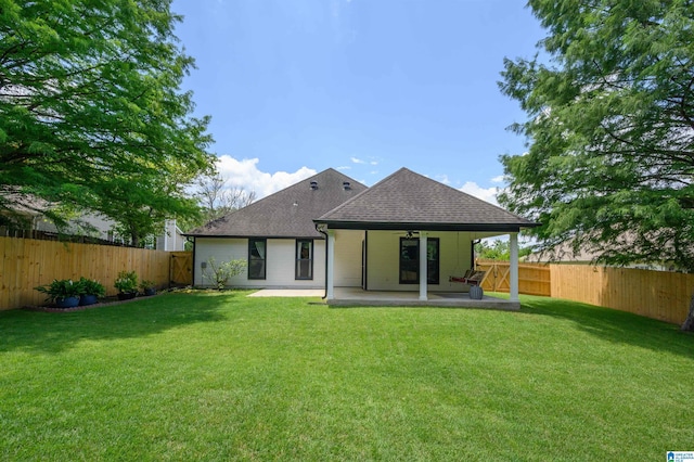 5904 Russet Meadows Way, Helena, AL 35244 - back of house featuring a shingled roof, a patio area, a fenced backyard, and a ceiling fan