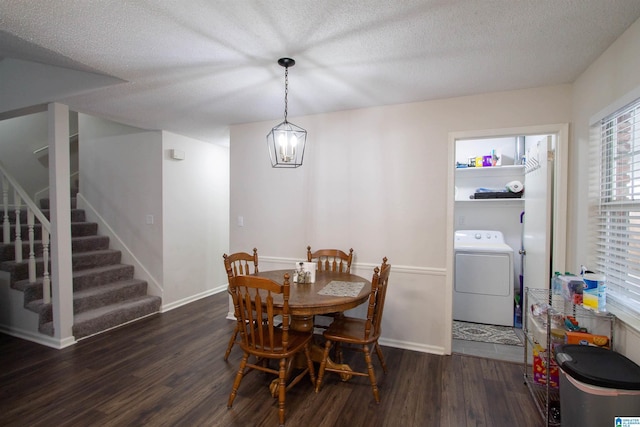 1822 Oakleaf Ln, Center Point, AL 35215 - dining space featuring washer / clothes dryer, wood finished floors, stairs, and a textured ceiling