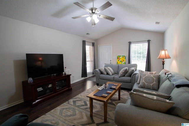 1822 Oakleaf Ln, Center Point, AL 35215 - living area with lofted ceiling, ceiling fan, wood finished floors, and a textured ceiling