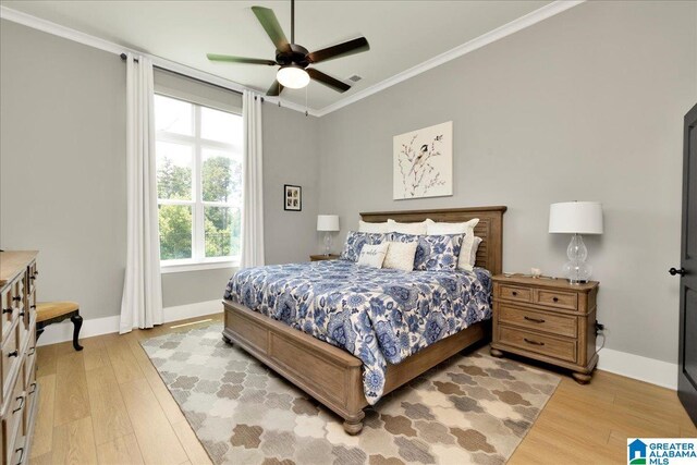4549 Brexton St, Trussville, AL 35173 - bedroom with crown molding, light wood-type flooring, and a ceiling fan