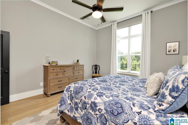 4549 Brexton St, Trussville, AL 35173 - bedroom featuring light wood-style flooring, vaulted ceiling, crown molding, and ceiling fan